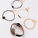 5PC Leather Band Watch and Bracelet Fashion Set
