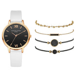 5PC Leather Band Watch and Bracelet Fashion Set